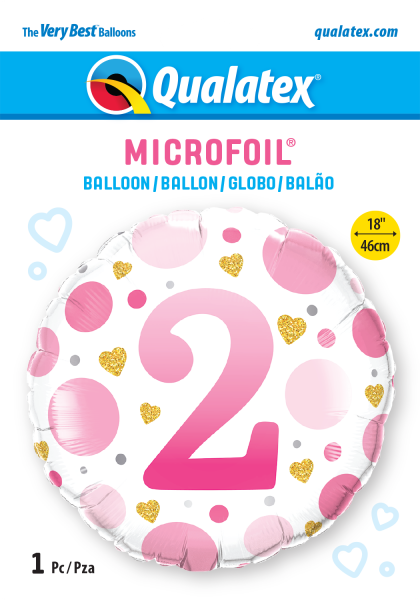 Age 2 Pink Dots 18'' Foil Birthday Balloon